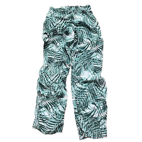 Adore me tropical print green white open side slit flare leg pants size small - Picture 2 of 5